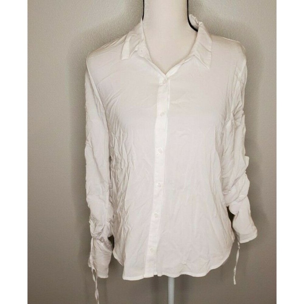 Lumiere Small White Button Up Shirt Top Ruched